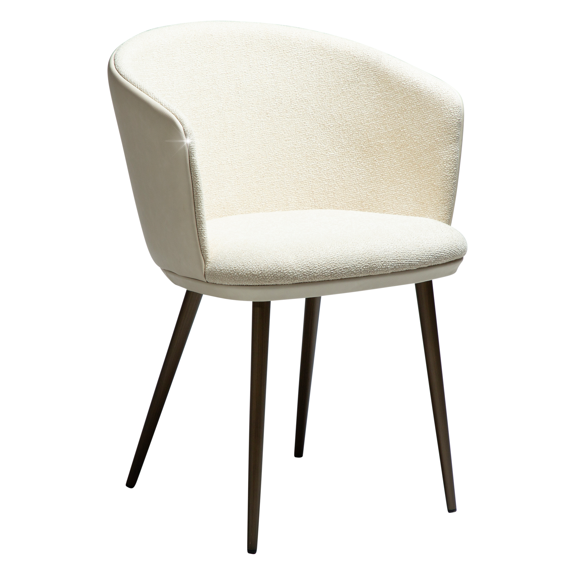 [var:Bezug=Frosted Almond Bouclé-Gewebe mit Schimmer und Kunstleder & antiken Messingmetallbeinen] HEY Sessel