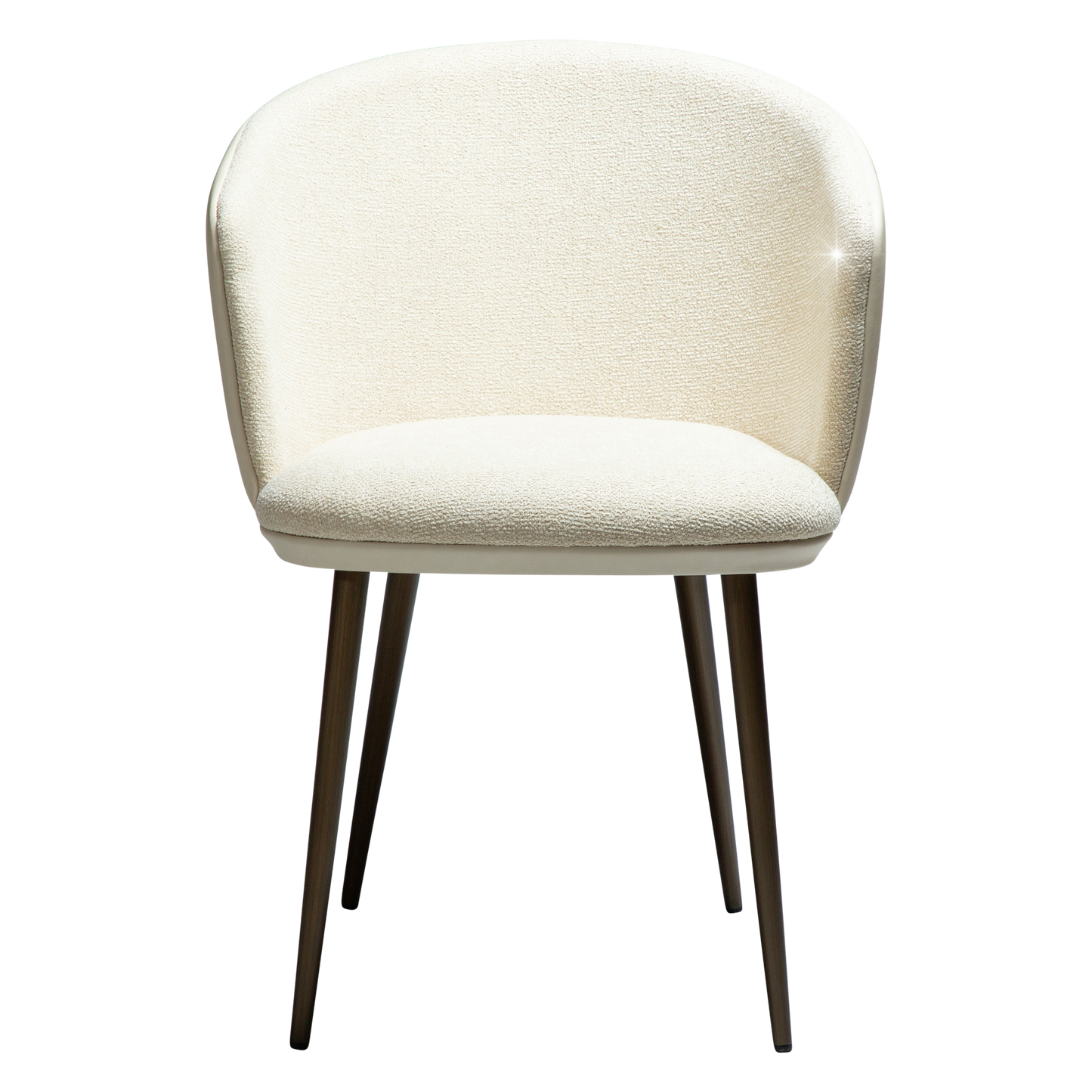 [var:Bezug=Frosted Almond Bouclé-Gewebe mit Schimmer und Kunstleder & antiken Messingmetallbeinen] HEY Sessel