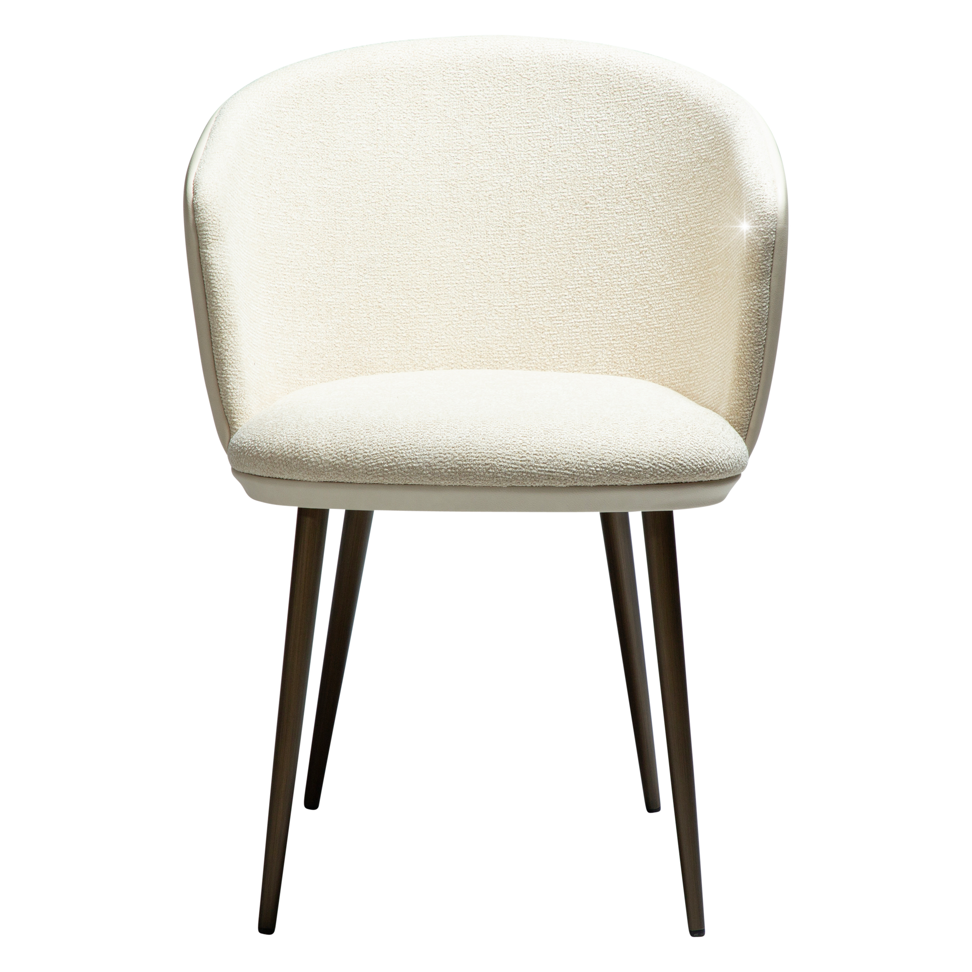 [var:Bezug=Frosted Almond Bouclé-Gewebe mit Schimmer und Kunstleder & antiken Messingmetallbeinen] HEY Sessel