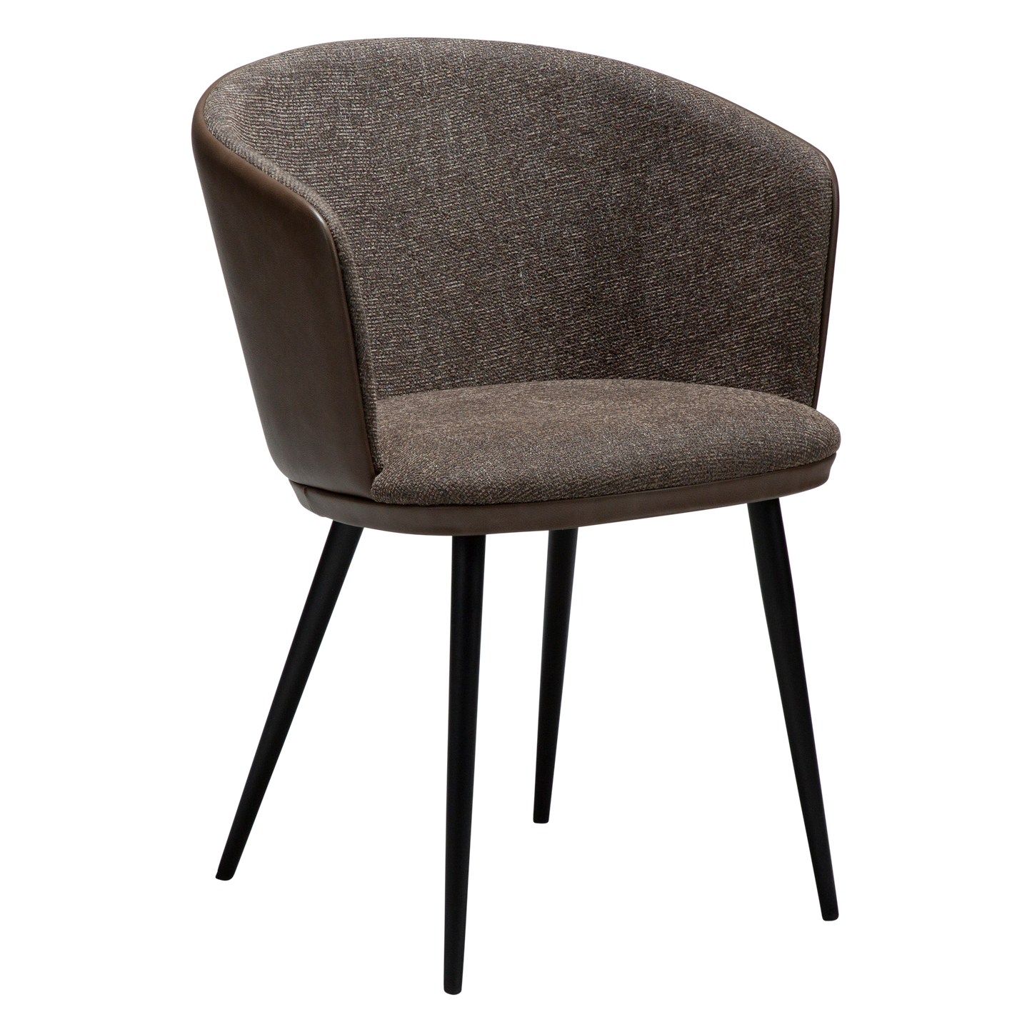 [var:Bezug=Hauptsächlich braunes Bouclé-Gewebe und Kunstleder mit schwarzen Metallbeinen] HEY Sessel