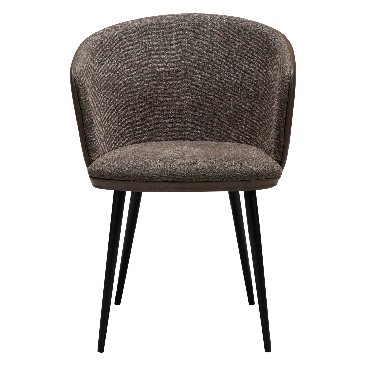 [var:Bezug=Hauptsächlich braunes Bouclé-Gewebe und Kunstleder mit schwarzen Metallbeinen] HEY Sessel