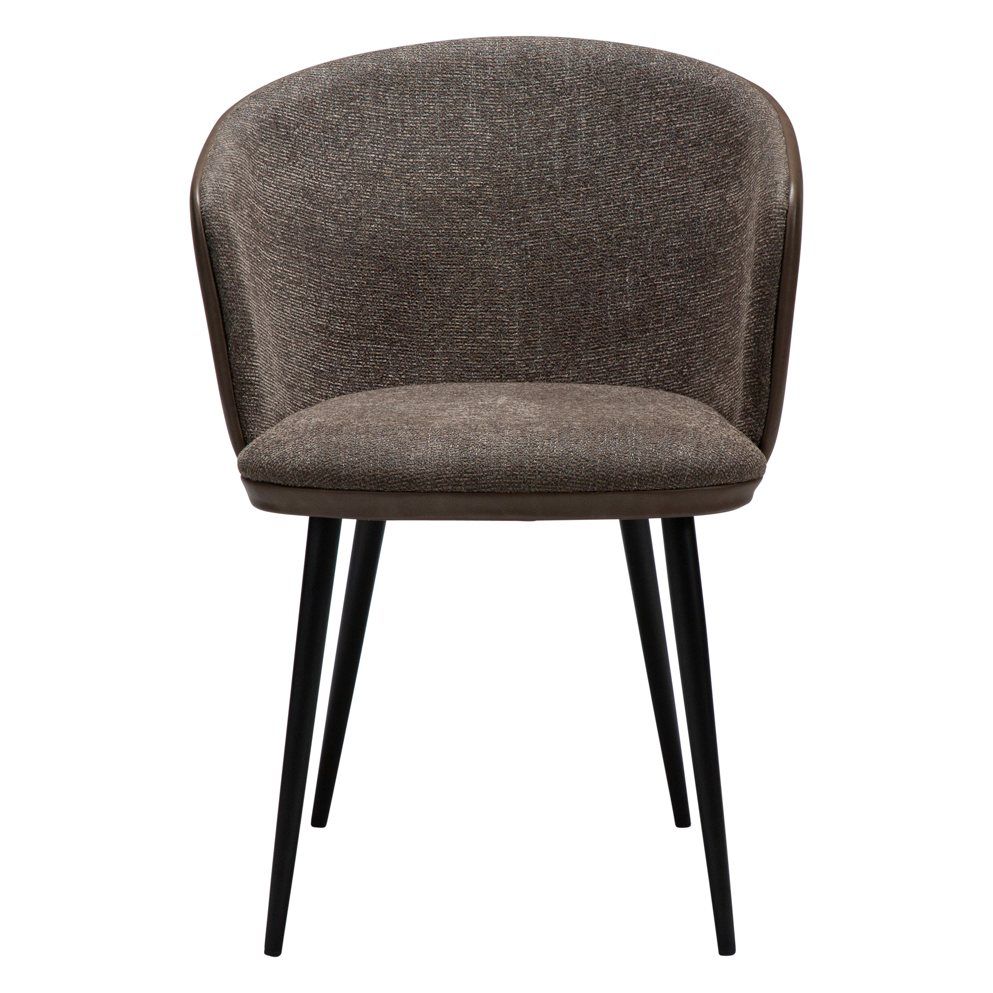 [var:Bezug=Hauptsächlich braunes Bouclé-Gewebe und Kunstleder mit schwarzen Metallbeinen] HEY Sessel