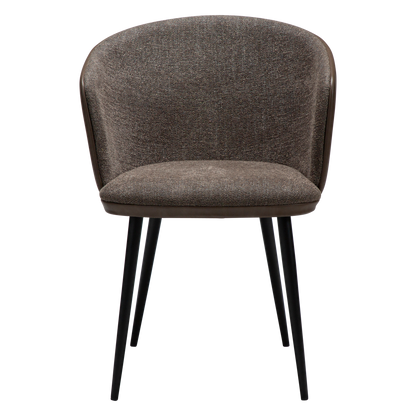 [var:Bezug=Hauptsächlich braunes Bouclé-Gewebe und Kunstleder mit schwarzen Metallbeinen] HEY Sessel