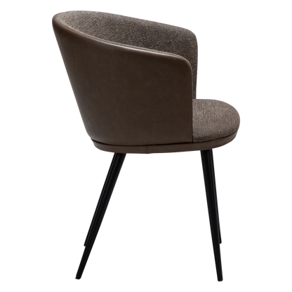 [var:Bezug=Hauptsächlich braunes Bouclé-Gewebe und Kunstleder mit schwarzen Metallbeinen] HEY Sessel