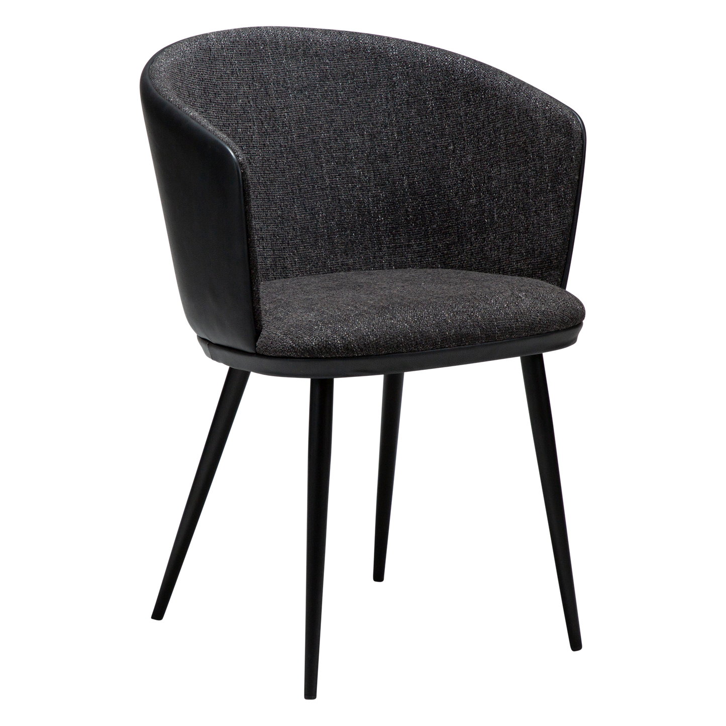 [var:Bezug=Raben-schwarzer Bouclé-Stoff und Kunstleder mit schwarzen Metallbeinen] HEY Sessel