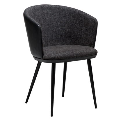 [var:Bezug=Raben-schwarzer Bouclé-Stoff und Kunstleder mit schwarzen Metallbeinen] HEY Sessel