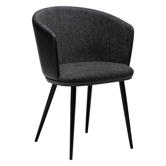 [var:Bezug=Raben-schwarzer Bouclé-Stoff und Kunstleder mit schwarzen Metallbeinen] HEY Sessel