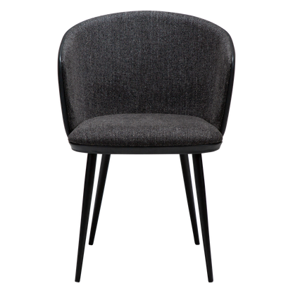 [var:Bezug=Raben-schwarzer Bouclé-Stoff und Kunstleder mit schwarzen Metallbeinen] HEY Sessel