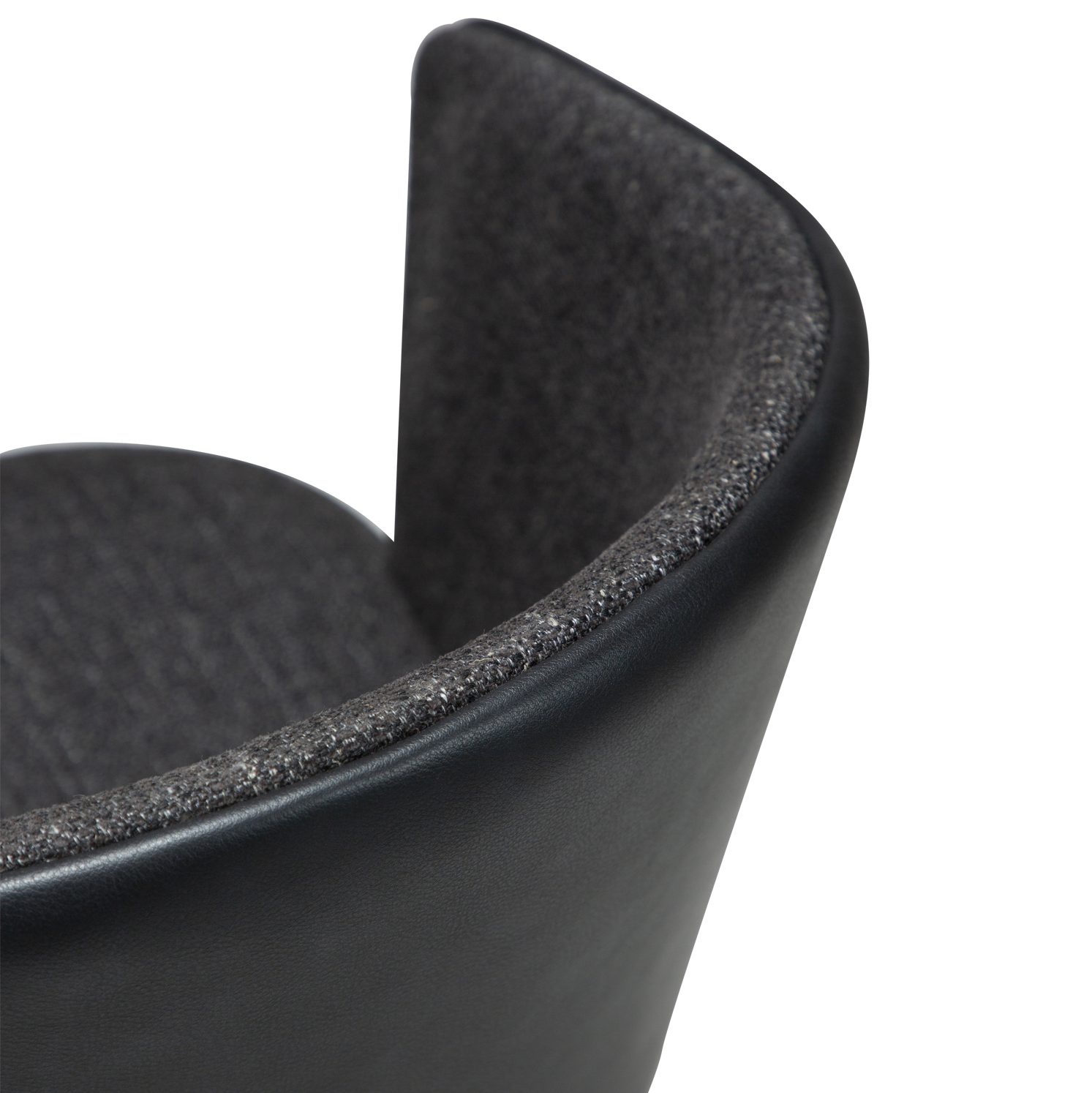 [var:Bezug=Raben-schwarzer Bouclé-Stoff und Kunstleder mit schwarzen Metallbeinen] HEY Sessel