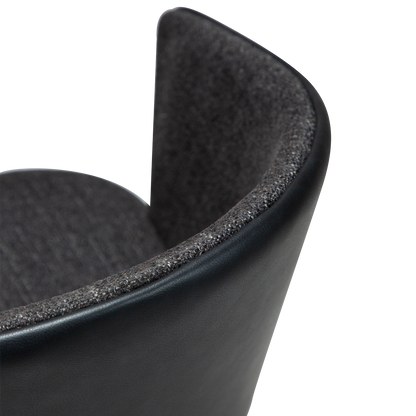 [var:Bezug=Raben-schwarzer Bouclé-Stoff und Kunstleder mit schwarzen Metallbeinen] HEY Sessel