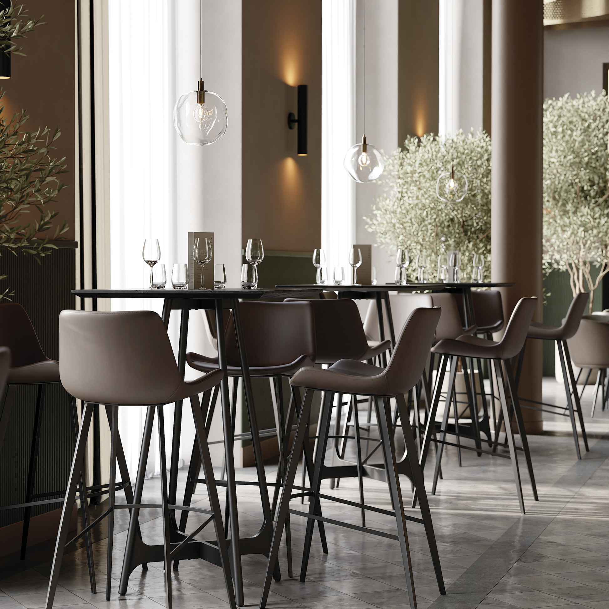 [var:Bezug=Hauptbraun Kunstleder mit schwarzen Metallbeinen] HYPE Barhocker