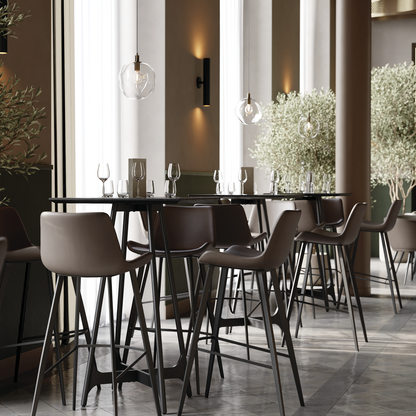 [var:Bezug=Hauptbraun Kunstleder mit schwarzen Metallbeinen] HYPE Barhocker