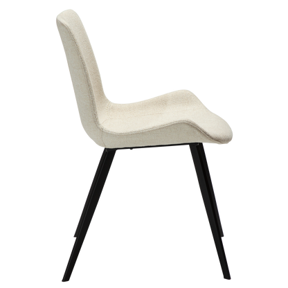 [var:Bezug=Einfach beiger Bouclé-Stoff mit schwarzen Beinen] HYPE Stuhl