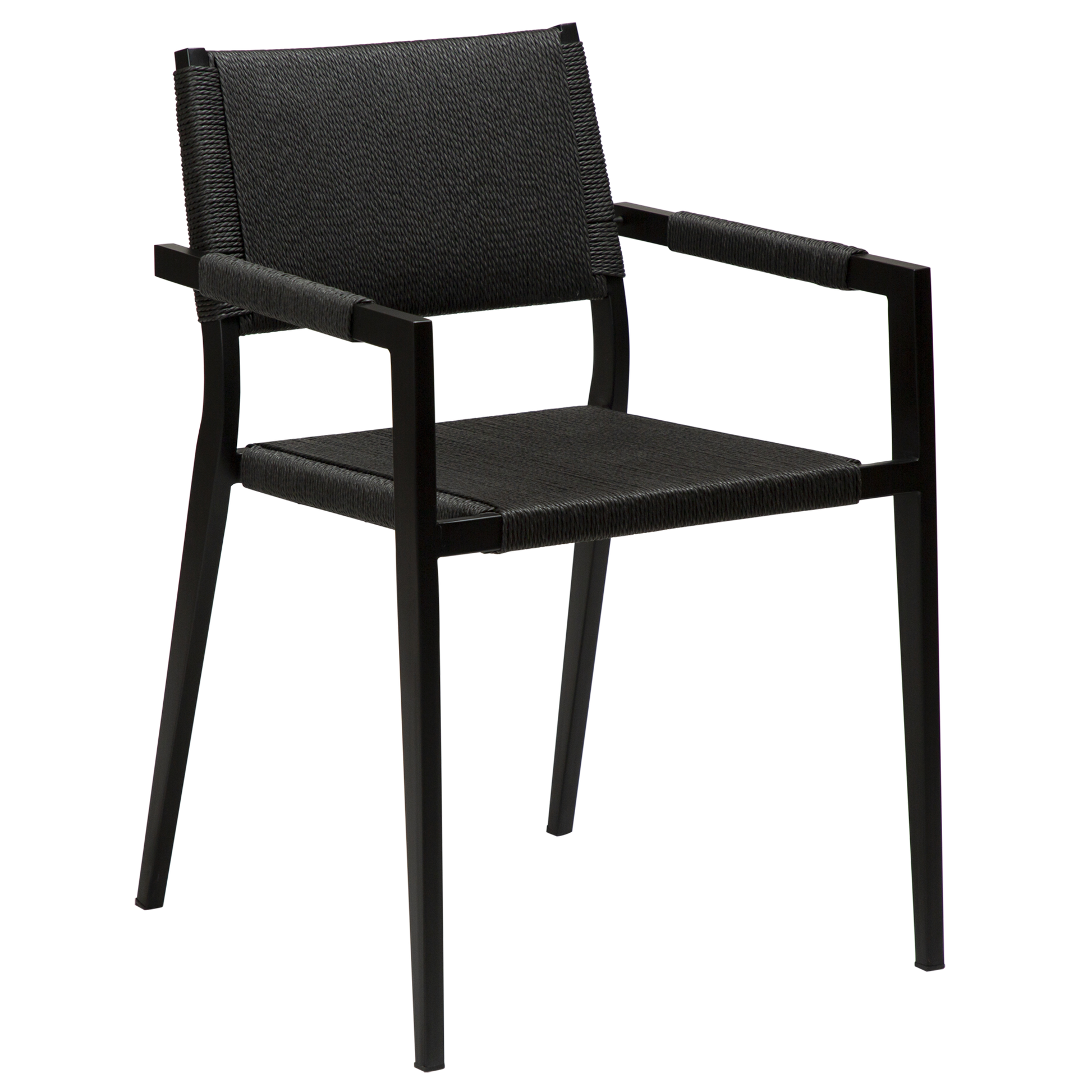 [var:Bezug=Schwarzes Papierseil mit schwarzen Metallbeinen] LOOP Sessel