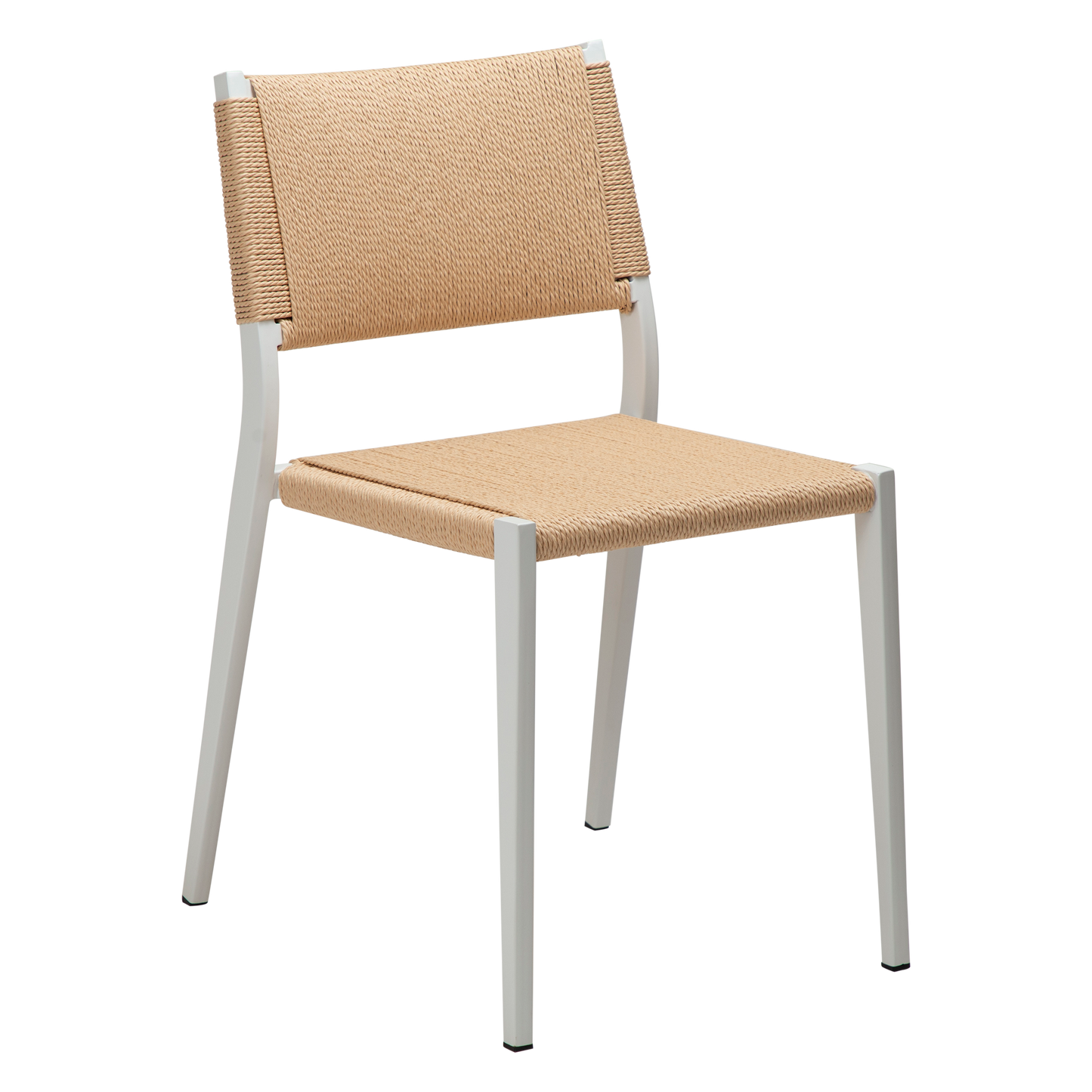 [var:Bezug=Natürlicher Papierseilsitz mit weiß lackierten Beinen] LOOP Stuhl