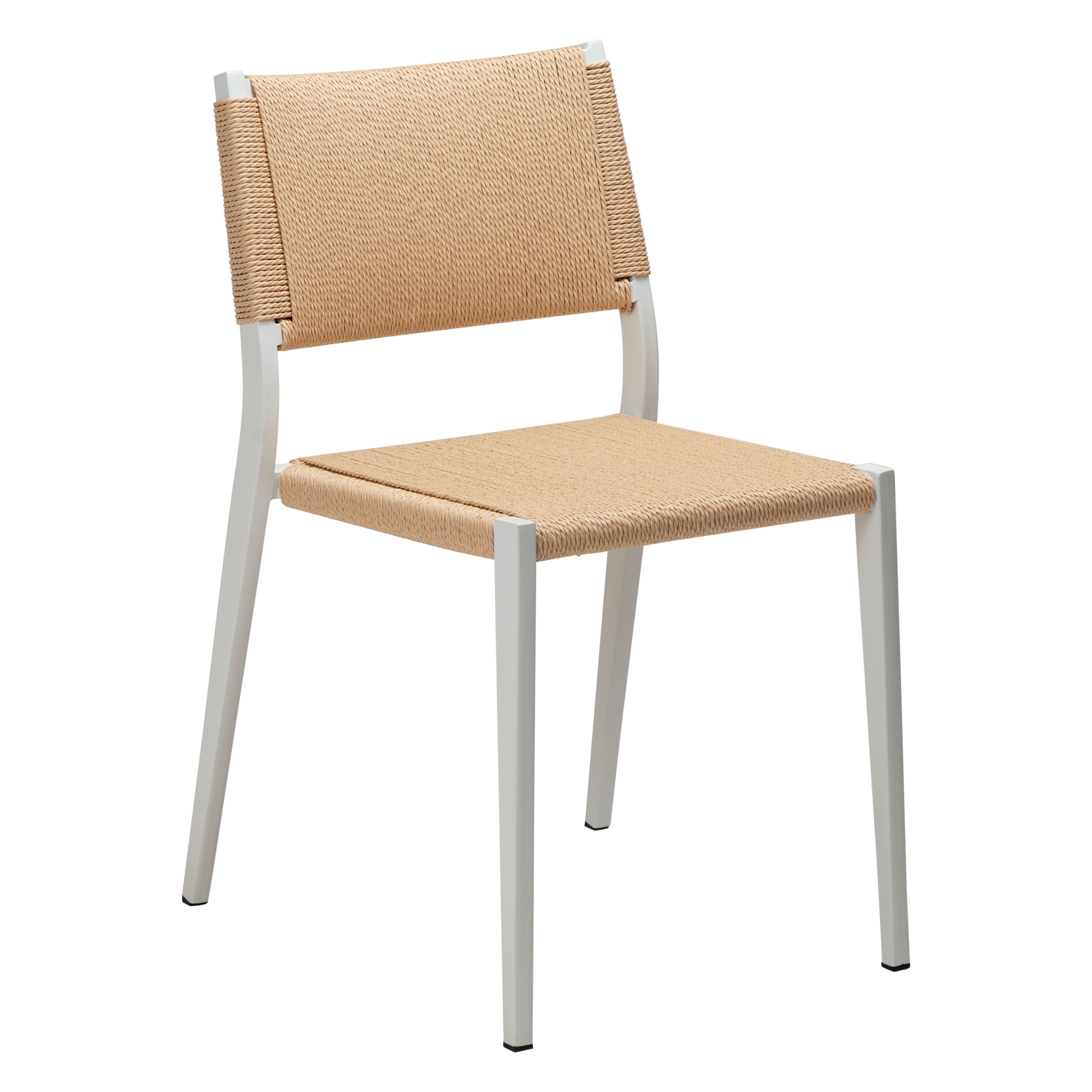 [var:Bezug=Natürlicher Papierseilsitz mit weiß lackierten Beinen] LOOP Stuhl