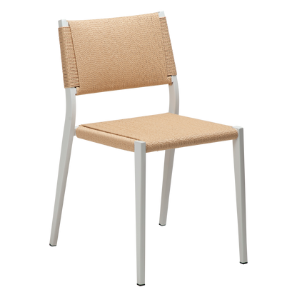 [var:Bezug=Natürlicher Papierseilsitz mit weiß lackierten Beinen] LOOP Stuhl