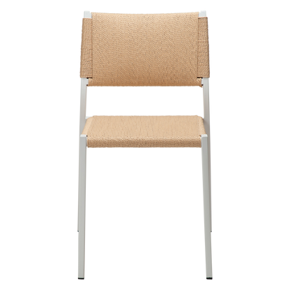 [var:Bezug=Natürlicher Papierseilsitz mit weiß lackierten Beinen] LOOP Stuhl