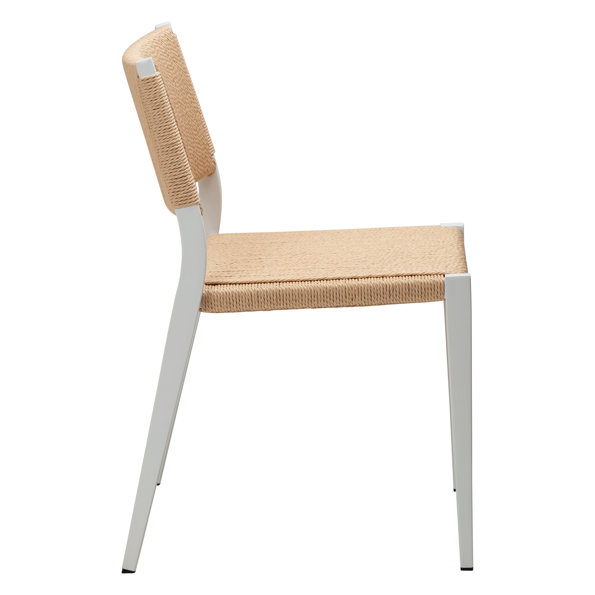 [var:Bezug=Natürlicher Papierseilsitz mit weiß lackierten Beinen] LOOP Stuhl