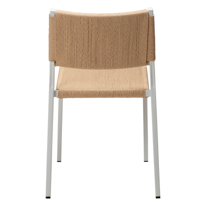 [var:Bezug=Natürlicher Papierseilsitz mit weiß lackierten Beinen] LOOP Stuhl