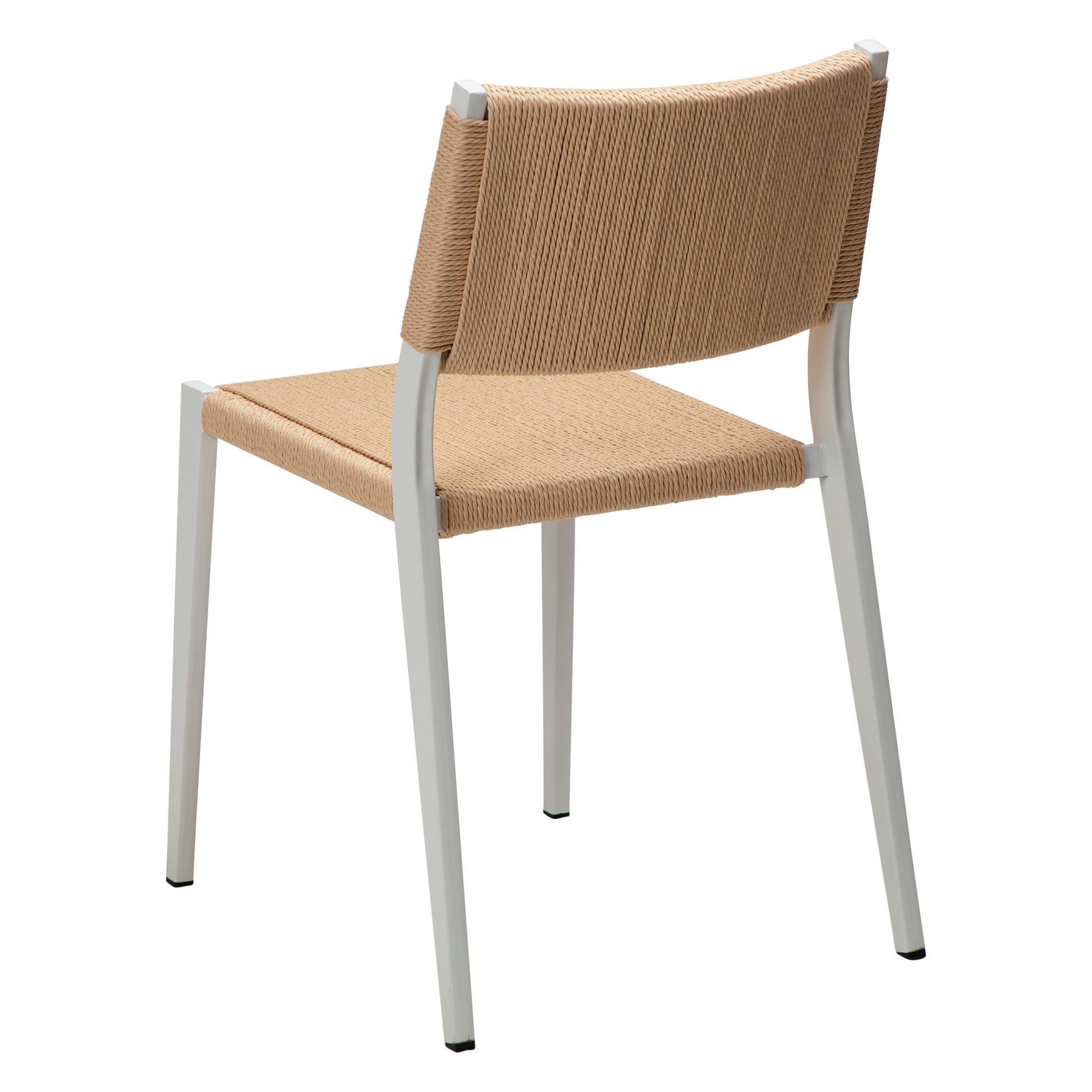 [var:Bezug=Natürlicher Papierseilsitz mit weiß lackierten Beinen] LOOP Stuhl
