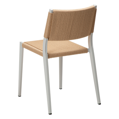 [var:Bezug=Natürlicher Papierseilsitz mit weiß lackierten Beinen] LOOP Stuhl