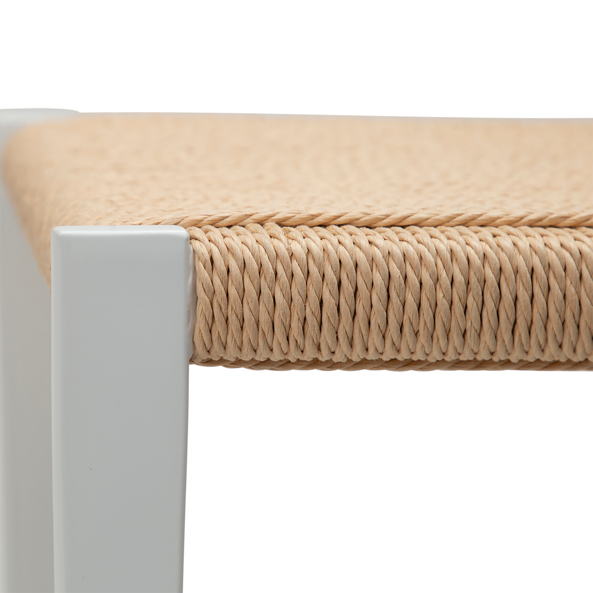 [var:Bezug=Natürlicher Papierseilsitz mit weiß lackierten Beinen] LOOP Stuhl