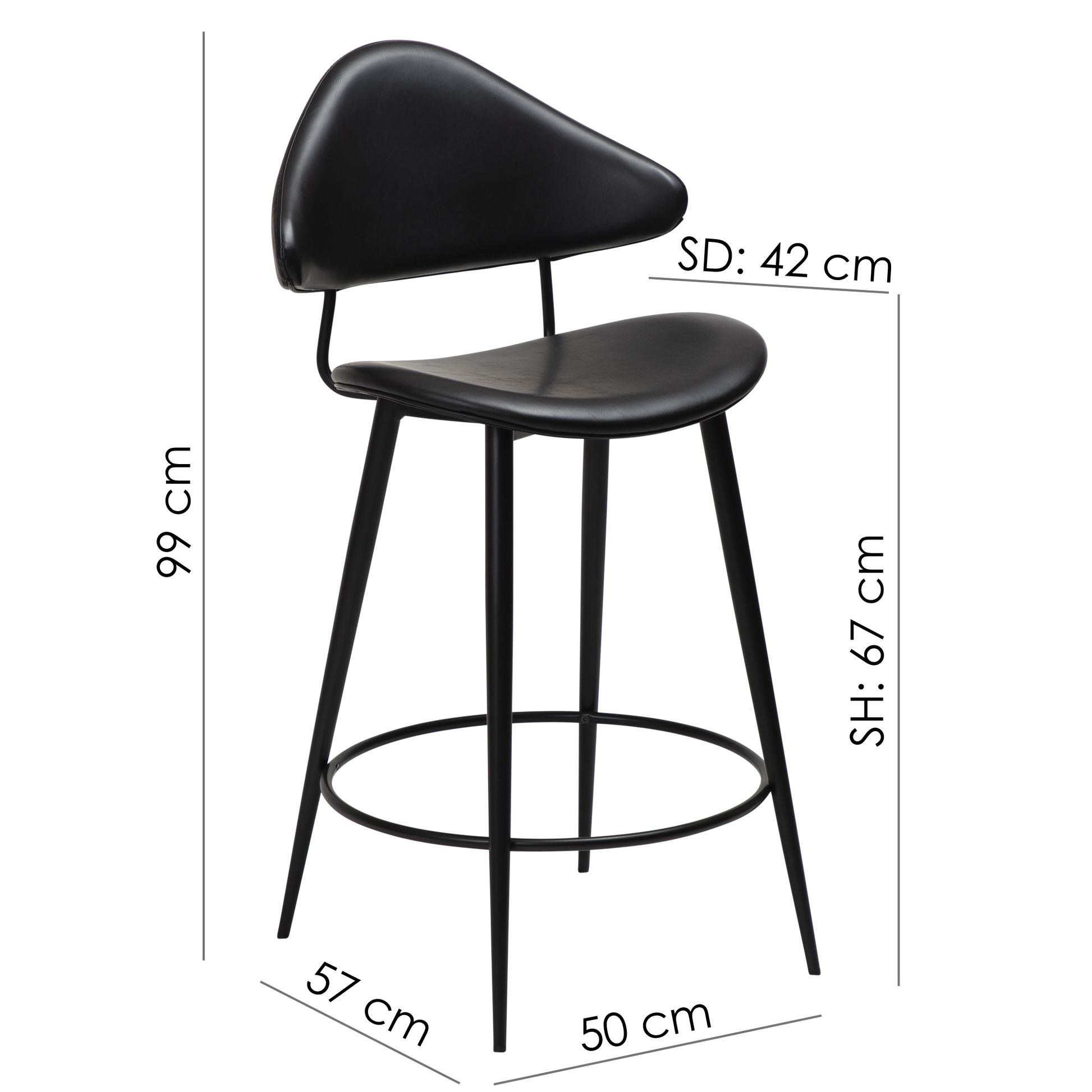 [var:Bezug=Vintage schwarzes Kunstleder mit schwarzen Beinen] NAPOLEON Barhocker