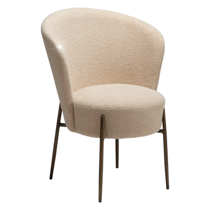 [var:Bezug=Frosted Almond RPES Bouclé-Stoff mit Schimmer und antiken Messingbeinen] ORBIT Stuhl