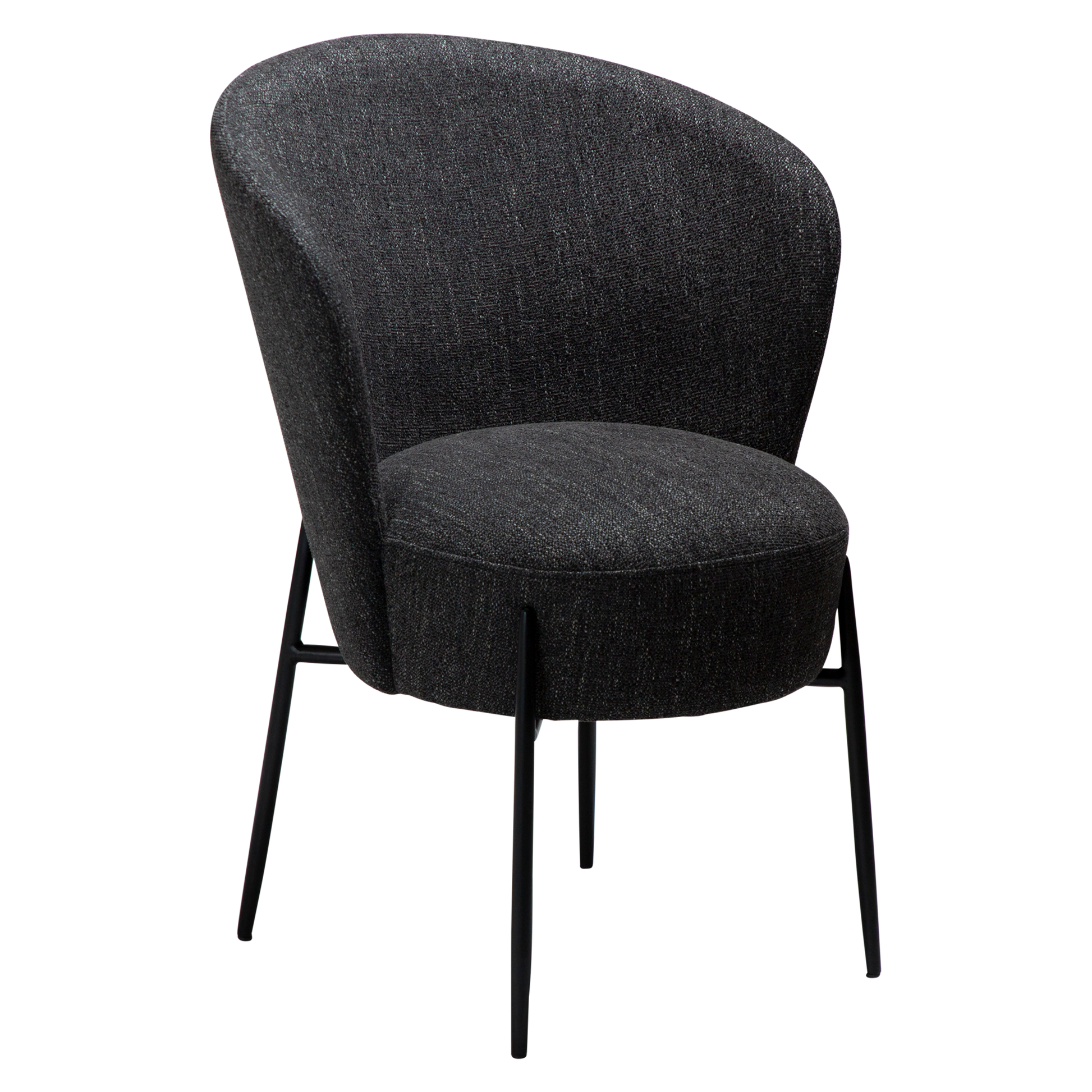 [var:Bezug=Raben schwarzer Bouclé-Stoff mit schwarzen Metallbeinen] ORBIT Stuhl