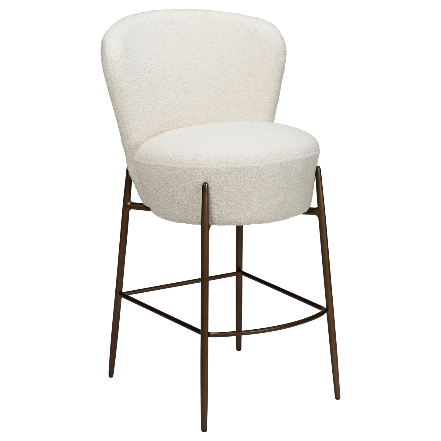 [var:Bezug=Taube RPES Bouclé mit antiken Messingbeinen] ORBIT Barhocker