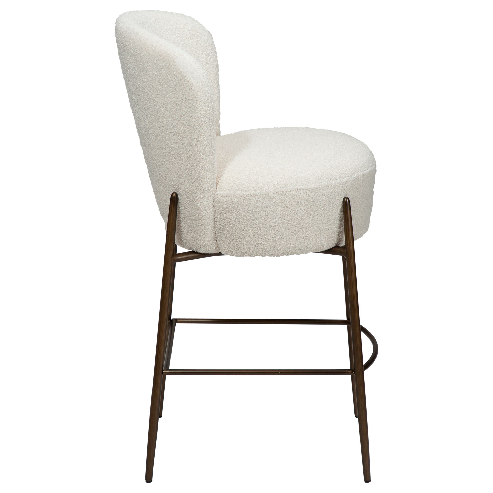 [var:Bezug=Taube RPES Bouclé mit antiken Messingbeinen] ORBIT Barhocker