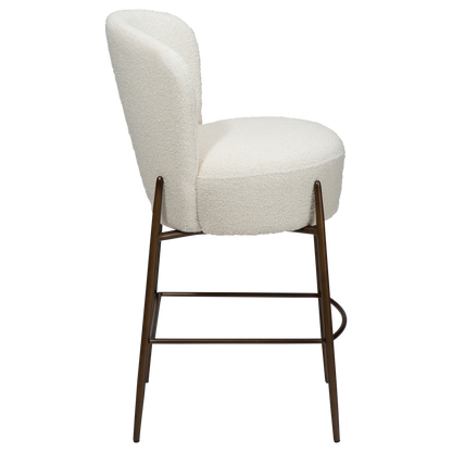 [var:Bezug=Taube RPES Bouclé mit antiken Messingbeinen] ORBIT Barhocker