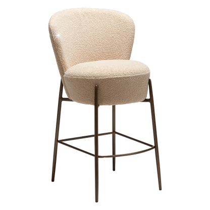 [var:Bezug=Frosted Almond RPES Bouclé-Stoff mit Schimmer und antiken Messingbeinen] ORBIT Barhocker