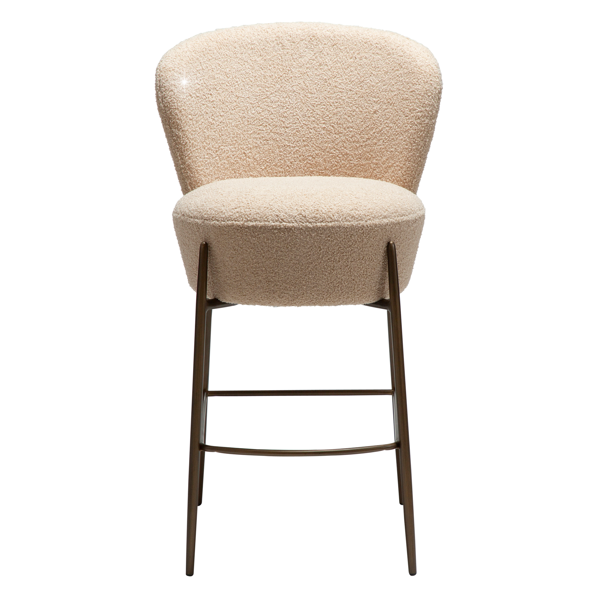 [var:Bezug=Frosted Almond RPES Bouclé-Stoff mit Schimmer und antiken Messingbeinen] ORBIT Barhocker