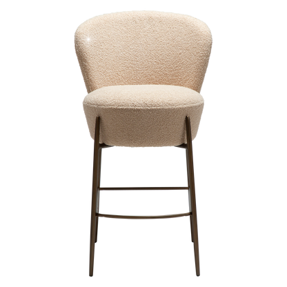 [var:Bezug=Frosted Almond RPES Bouclé-Stoff mit Schimmer und antiken Messingbeinen] ORBIT Barhocker