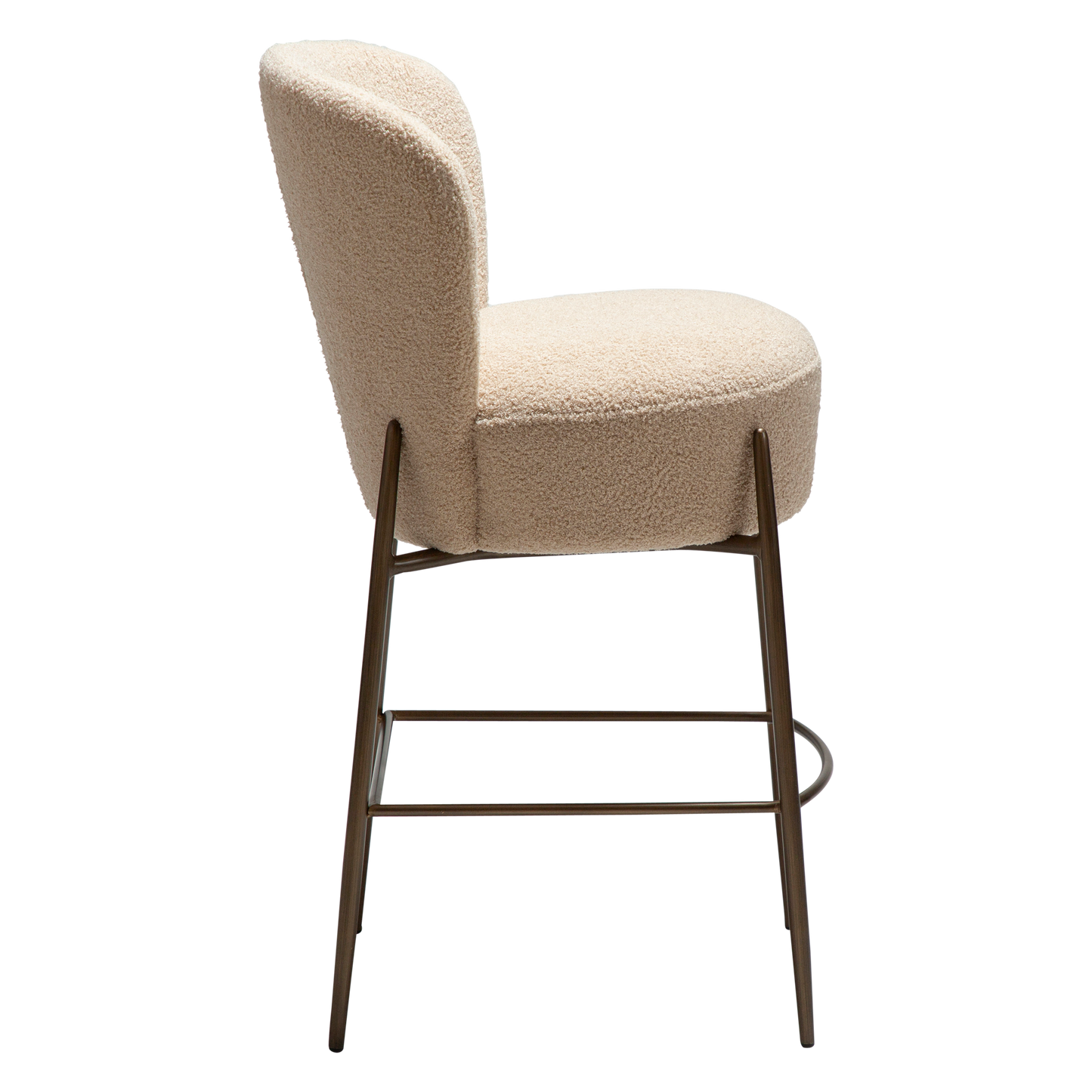 [var:Bezug=Frosted Almond RPES Bouclé-Stoff mit Schimmer und antiken Messingbeinen] ORBIT Barhocker