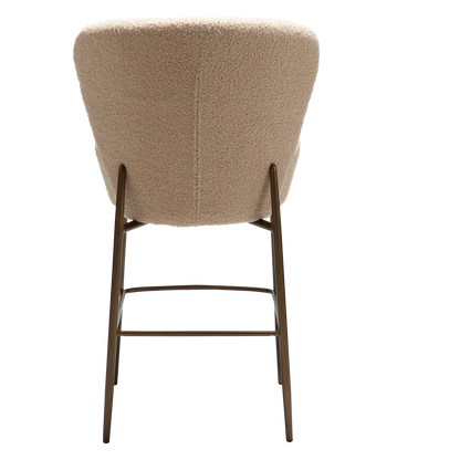[var:Bezug=Frosted Almond RPES Bouclé-Stoff mit Schimmer und antiken Messingbeinen] ORBIT Barhocker