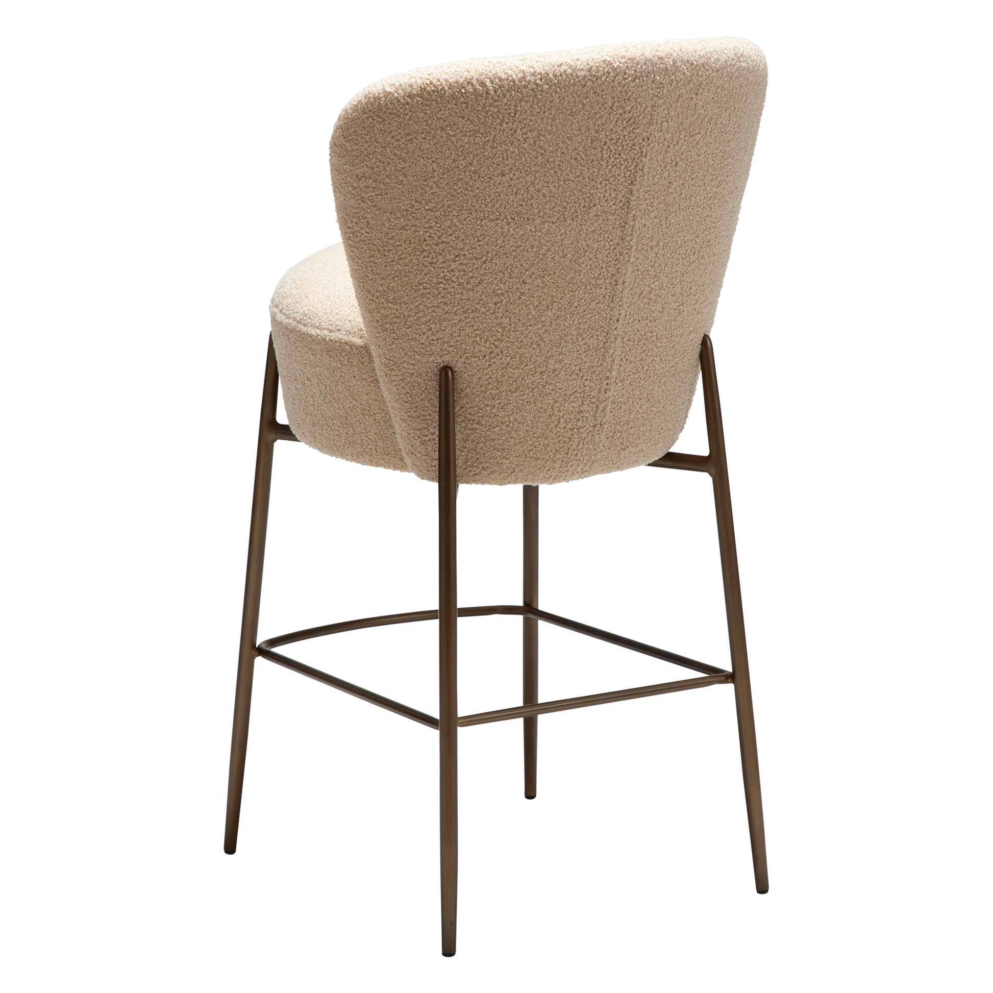 [var:Bezug=Frosted Almond RPES Bouclé-Stoff mit Schimmer und antiken Messingbeinen] ORBIT Barhocker