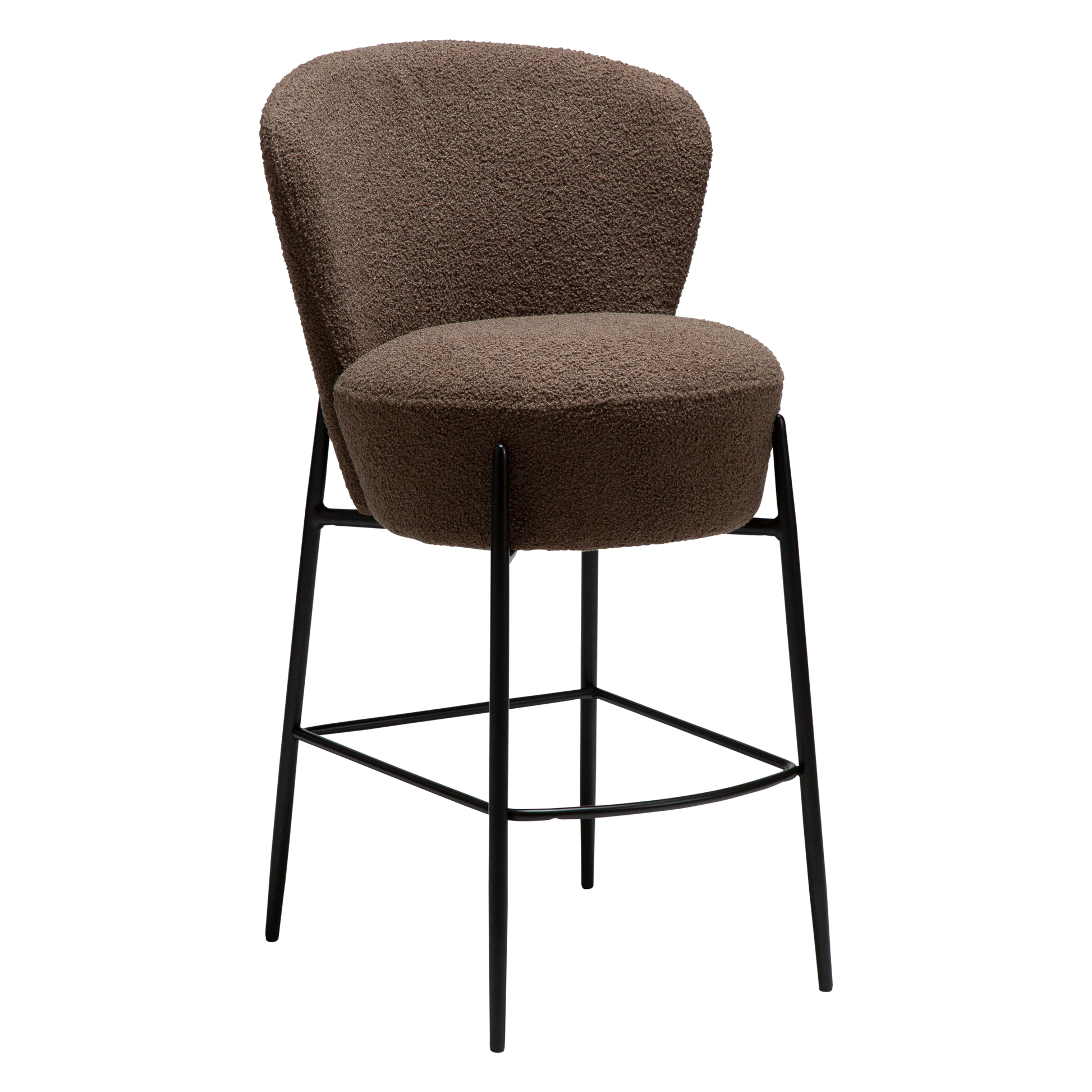 [var:Bezug=Majoran braun RPES Bouclé-Stoff mit schwarzen Metallbeinen] ORBIT Barhocker