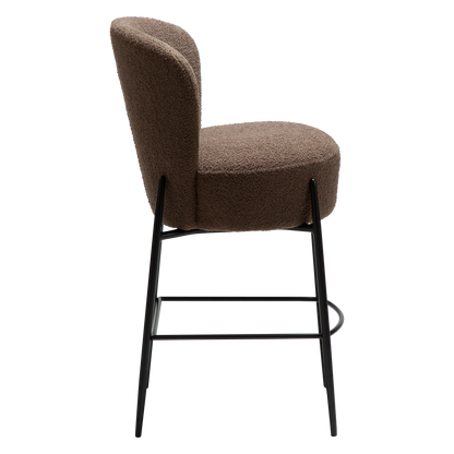 [var:Bezug=Majoran braun RPES Bouclé-Stoff mit schwarzen Metallbeinen] ORBIT Barhocker