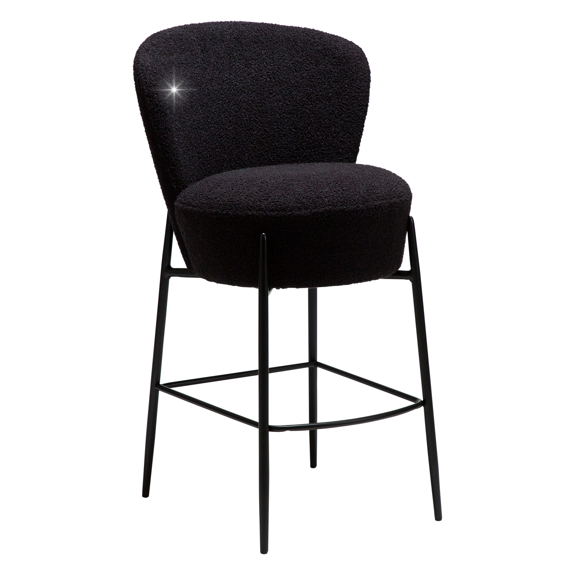 [var:Bezug=Obsidian schwarz RPES Bouclé-Stoff mit Schimmer und schwarzen Metallbeinen] ORBIT Barhocker