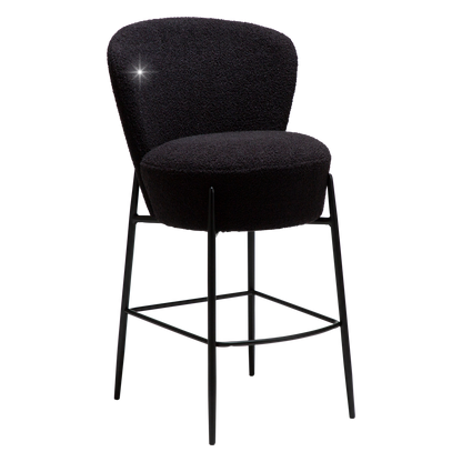 [var:Bezug=Obsidian schwarz RPES Bouclé-Stoff mit Schimmer und schwarzen Metallbeinen] ORBIT Barhocker