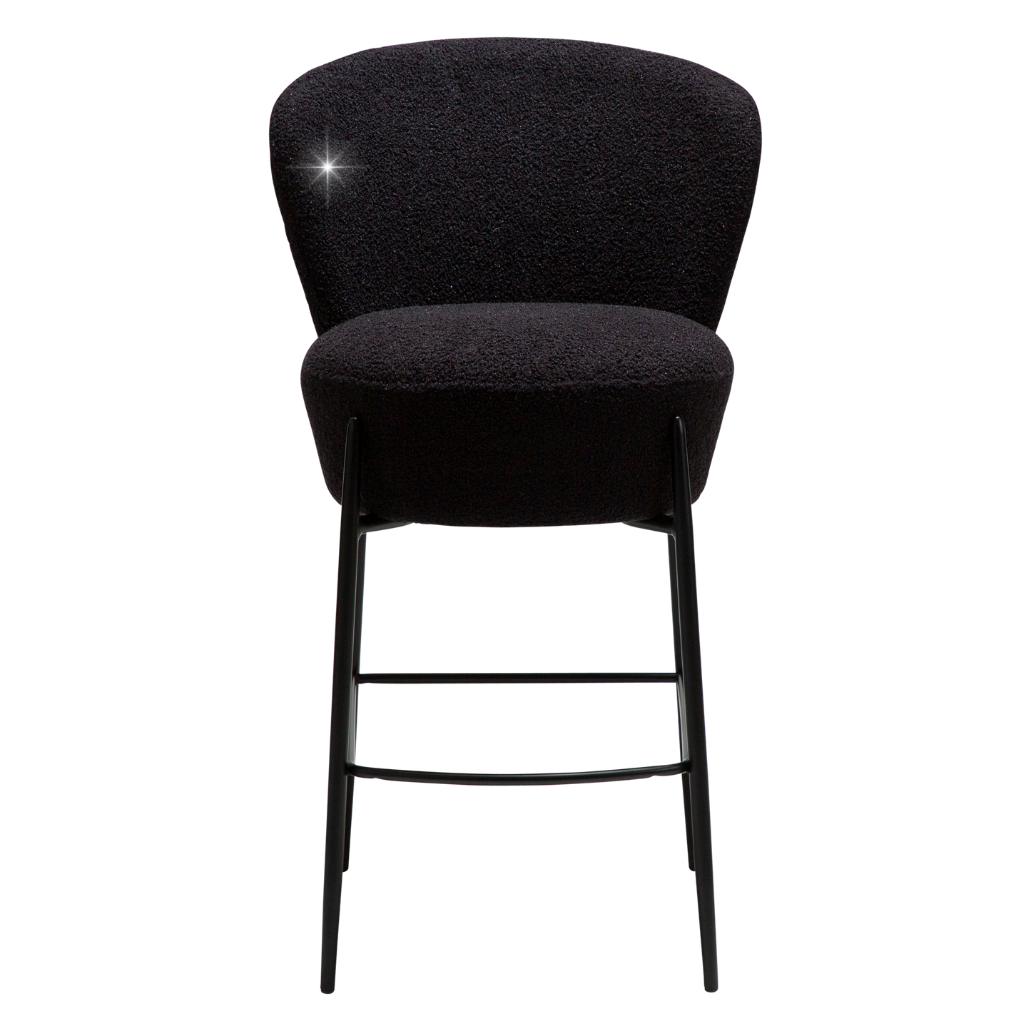 [var:Bezug=Obsidian schwarz RPES Bouclé-Stoff mit Schimmer und schwarzen Metallbeinen] ORBIT Barhocker