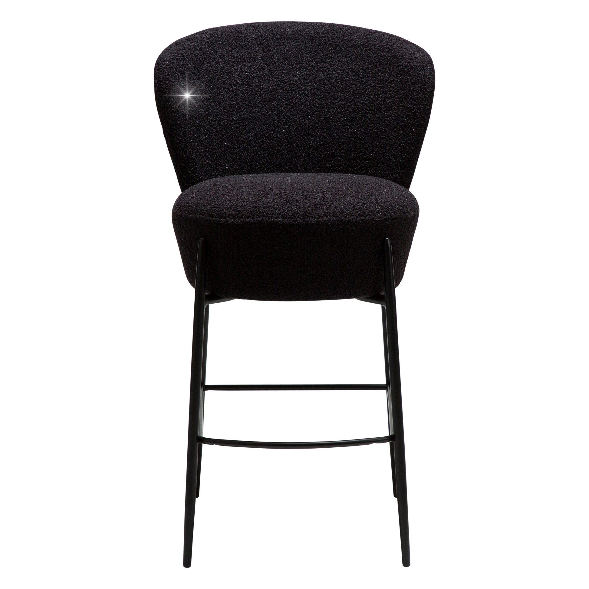 [var:Bezug=Obsidian schwarz RPES Bouclé-Stoff mit Schimmer und schwarzen Metallbeinen] ORBIT Barhocker