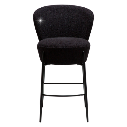 [var:Bezug=Obsidian schwarz RPES Bouclé-Stoff mit Schimmer und schwarzen Metallbeinen] ORBIT Barhocker