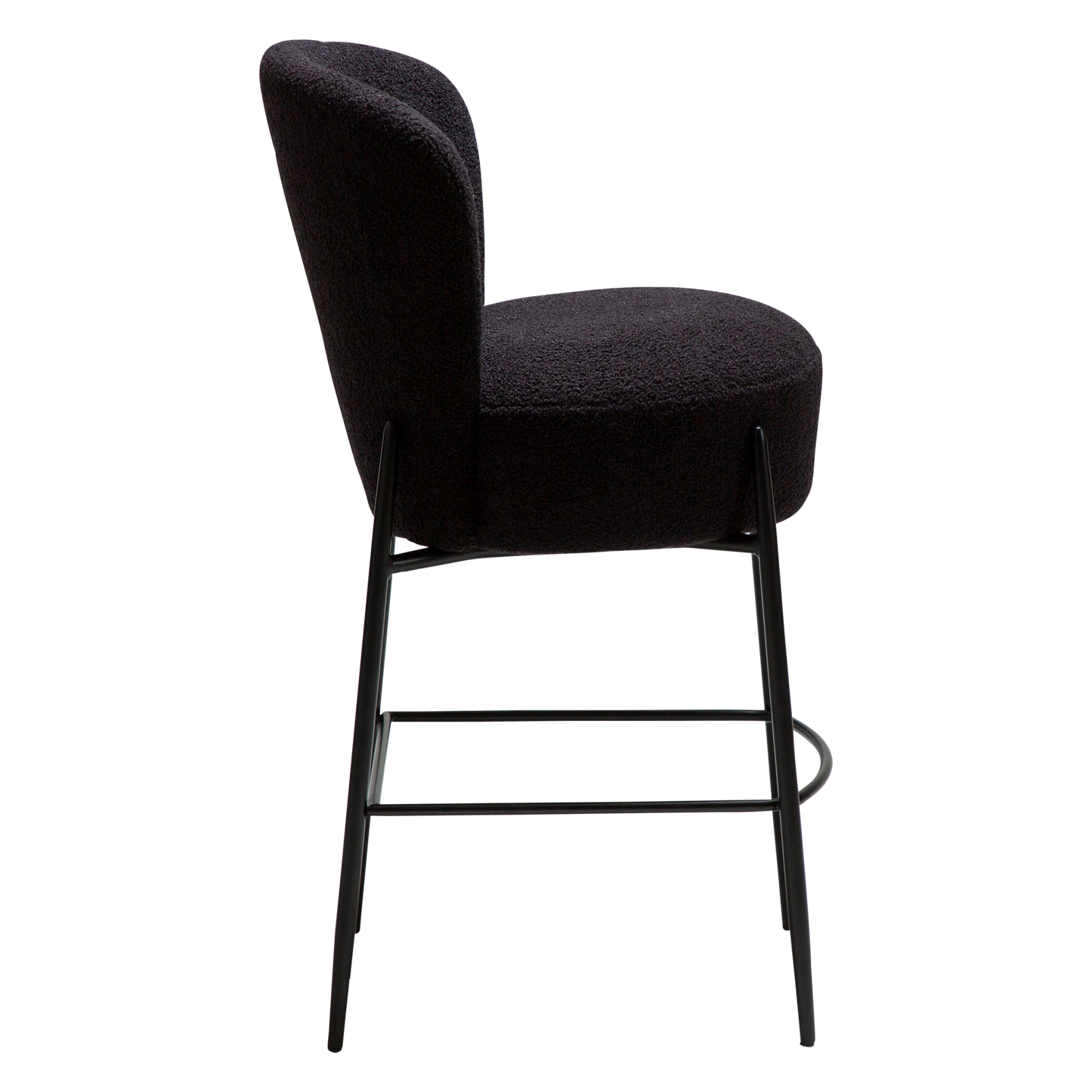 [var:Bezug=Obsidian schwarz RPES Bouclé-Stoff mit Schimmer und schwarzen Metallbeinen] ORBIT Barhocker