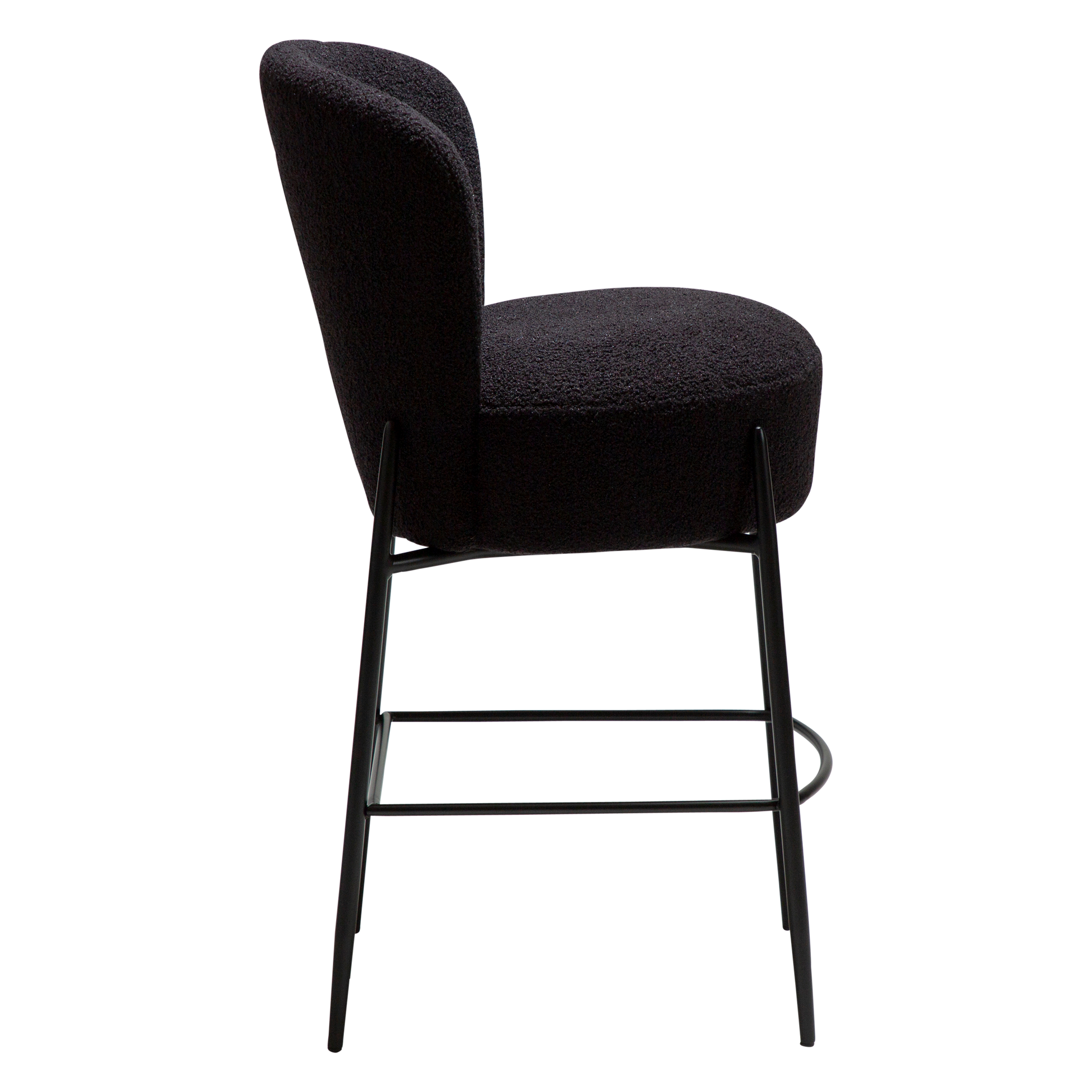 [var:Bezug=Obsidian schwarz RPES Bouclé-Stoff mit Schimmer und schwarzen Metallbeinen] ORBIT Barhocker