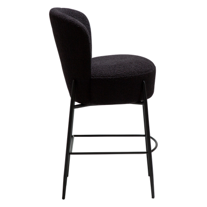 [var:Bezug=Obsidian schwarz RPES Bouclé-Stoff mit Schimmer und schwarzen Metallbeinen] ORBIT Barhocker