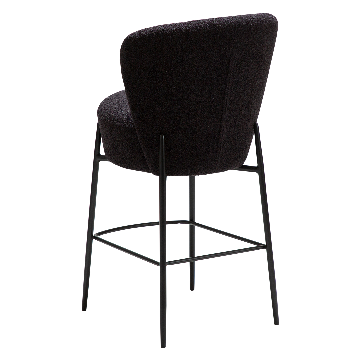 [var:Bezug=Obsidian schwarz RPES Bouclé-Stoff mit Schimmer und schwarzen Metallbeinen] ORBIT Barhocker